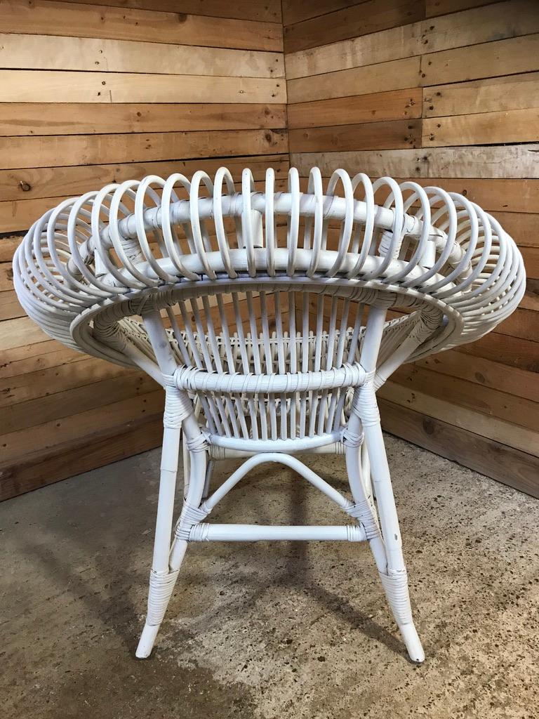 Fauteuil de salon en rotin blanc Janine Abraham / Dirk Jan Rol par Edition Rougier 1955 en vente 12