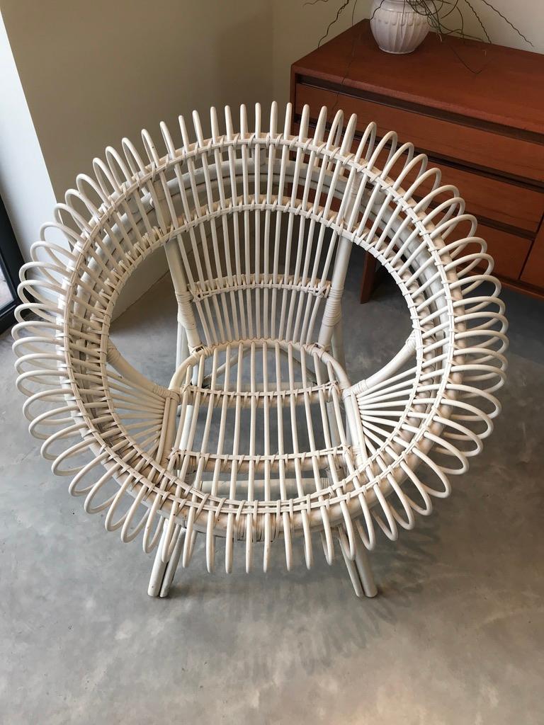 Janine Abraham / Dirk Jan Rol Rattan White Lounge Chair by Edition Rougier 1955 In Good Condition For Sale In Markington, GB