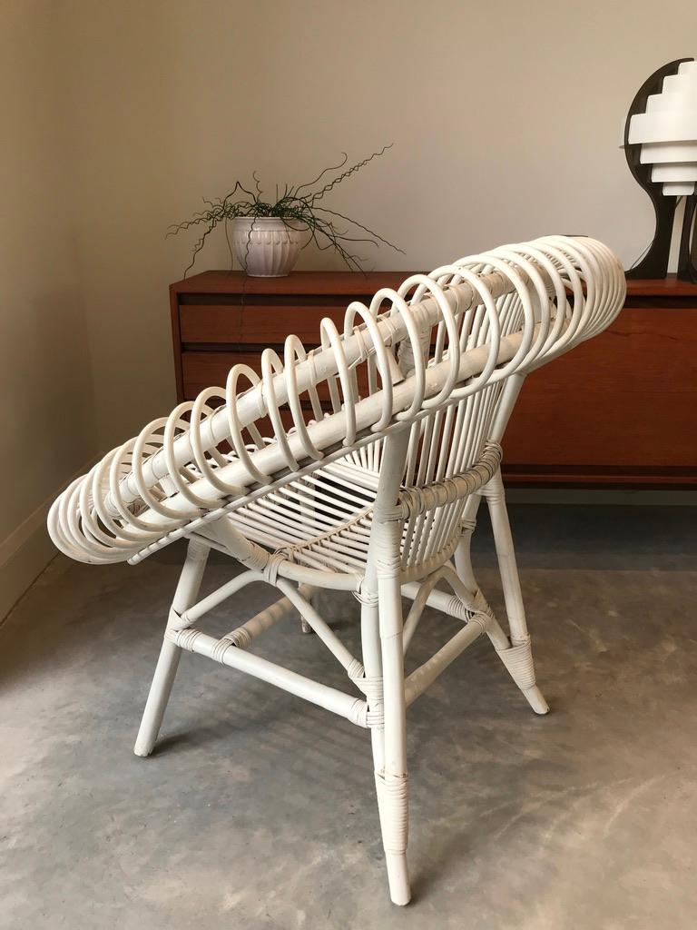 20th Century Janine Abraham / Dirk Jan Rol Rattan White Lounge Chair by Edition Rougier 1955 For Sale