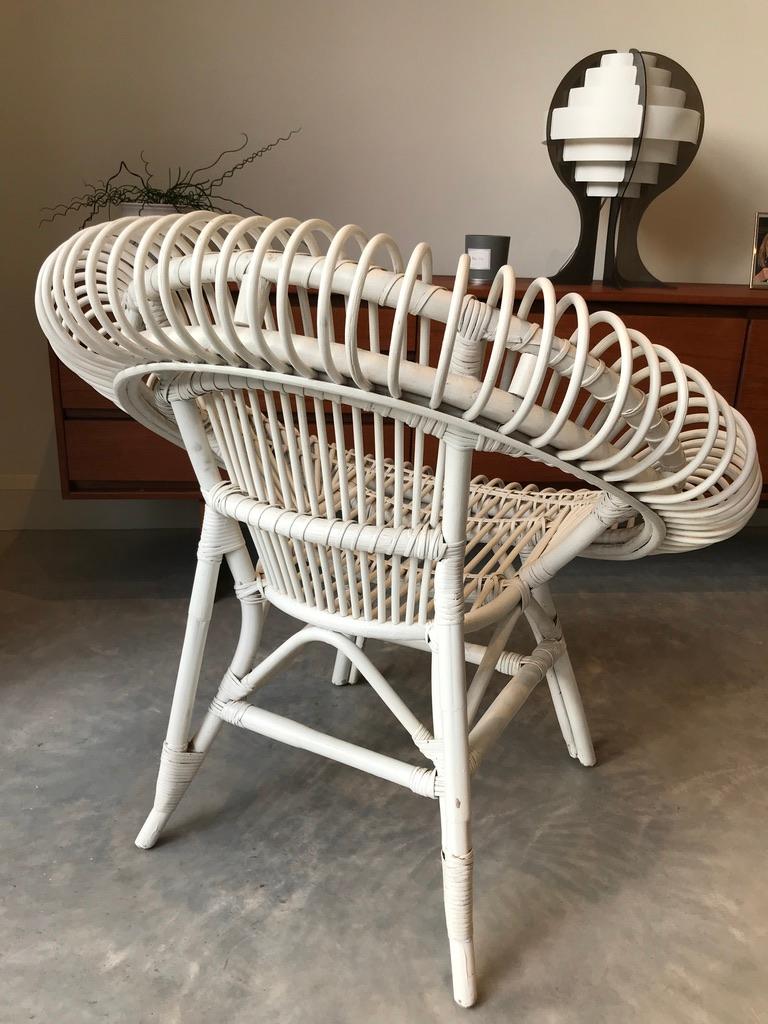 Janine Abraham / Dirk Jan Rol Rattan White Lounge Chair by Edition Rougier 1955 For Sale 1