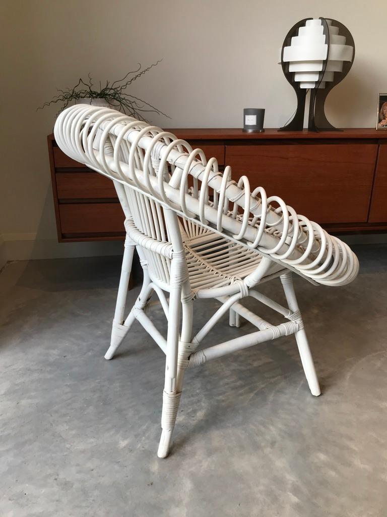 Janine Abraham / Dirk Jan Rol Rattan White Lounge Chair by Edition Rougier 1955 For Sale 2