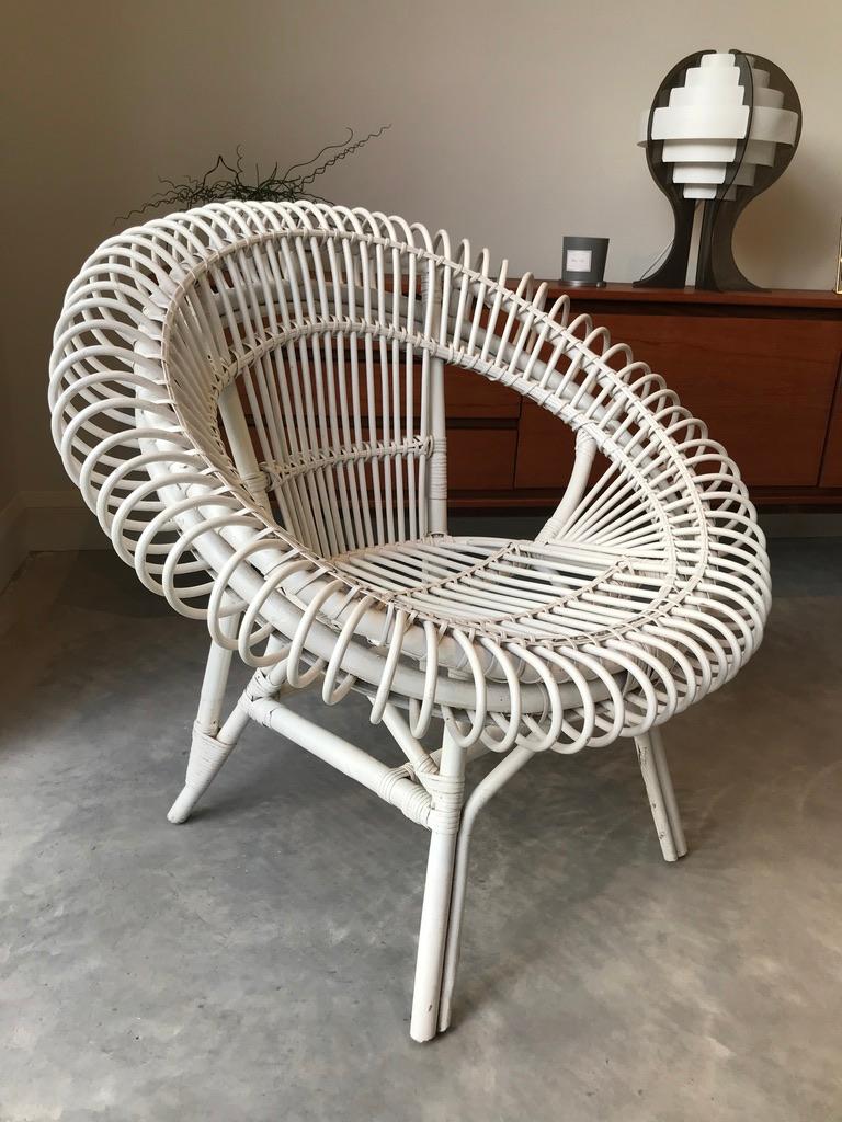 Janine Abraham / Dirk Jan Rol Rattan White Lounge Chair by Edition Rougier 1955 For Sale 3