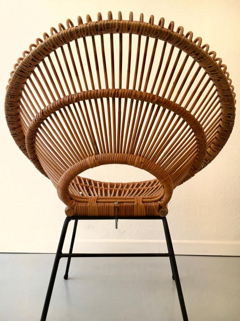 French Janine Abraham & Dirk Jan Rol Vintage Rattan Chair, ca. 1960s