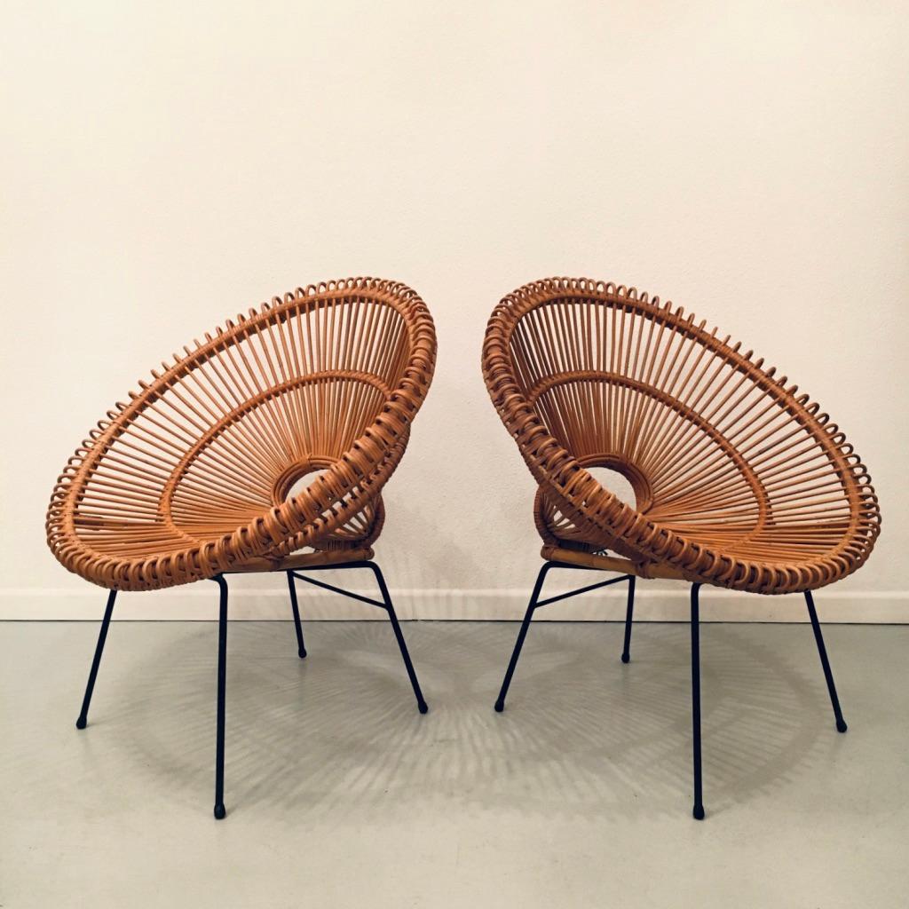 Mid-20th Century Janine Abraham & Dirk Jan Rol Vintage Rattan Chair, ca. 1960s