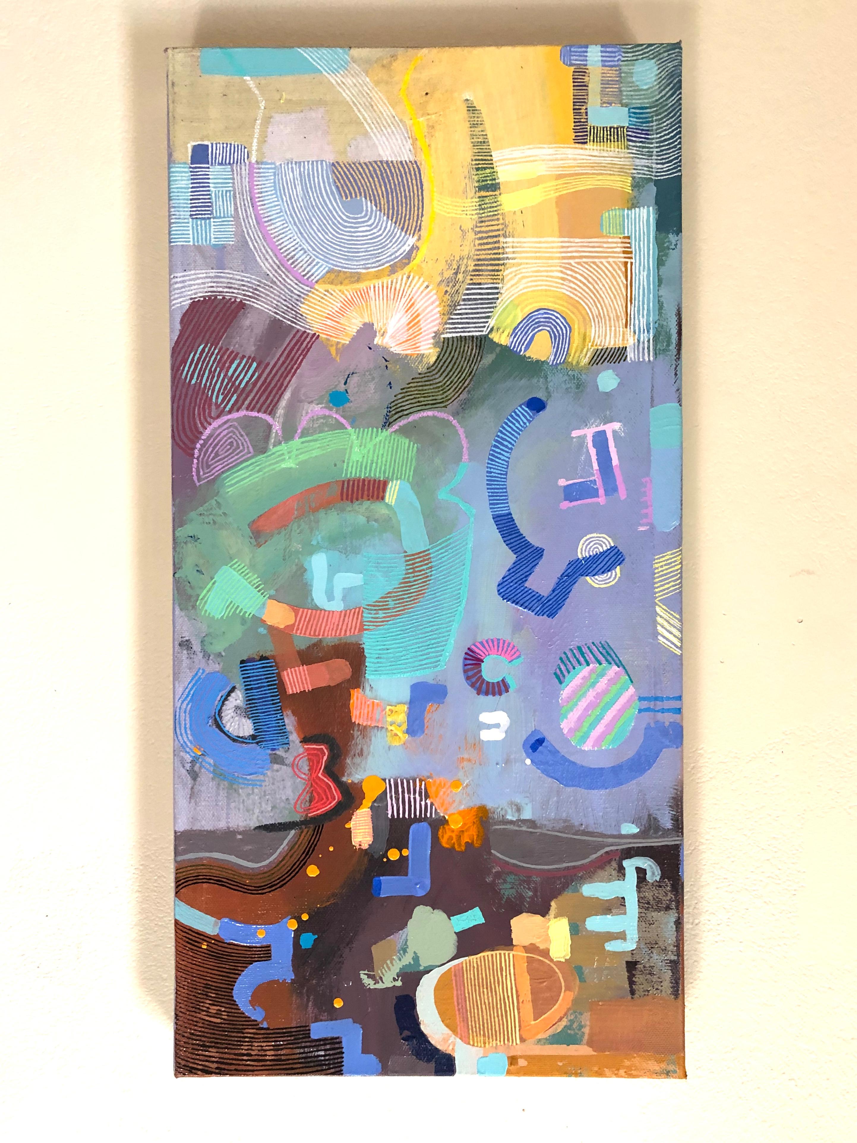 <p>Artist Comments<br />An energetic demonstration of curved lines and bursting colors fills the space of this geometric abstraction. 