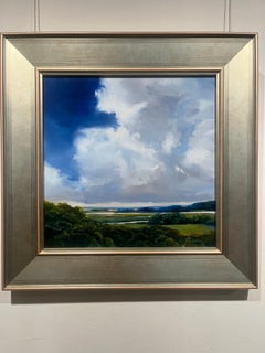 "Blue Beyond" calm salt marsh under a blue sky, white clouds, summer scenery
