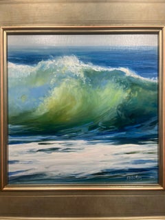 "Cascade" : une grande vague déferle au moment où le vent souffle des embruns salés sur le sommet de la vague.