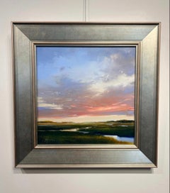 "Deriva vespertina" el sol se pone sobre la marisma creando un cielo de color rosa y morado