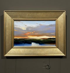 Janine Robertson "After Light", 7.5x12 Luminous Sunset Green Marsh Landscape