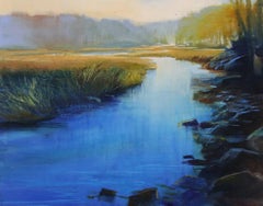 Janine Robertson "Blue Bend", 8x10 Luminous Rocky River Green Marsh Landscape