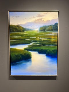 Janine Robertson "Meandering Green", 40x30 Green Luminous Marsh Landscape