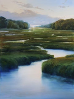 Janine Robertson "Meandering Green", 40x30 Green Luminous Marsh Landscape