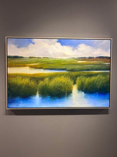 Janine Robertson, "Extensión tranquila", 30x45 Pintura al óleo Paisaje luminoso verde