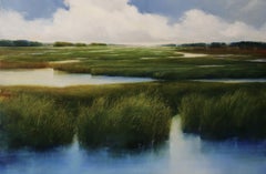 Janine Robertson, "Quiet Expanse", 30x45 Green Luminous Landscape Oil Painting