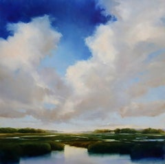 Janine Robertson, "Rising Blue", 24x24 Luminous Marsh Landscape Oil Painting