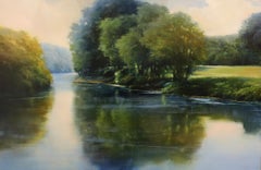 Janine Robertson, „River Reflections“, 24x36 Leuchtende Landschaft, Ölgemälde