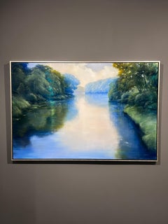 Janine Robertson "River Reflections" 34x51 Green Luminous Landscape Oil Painting