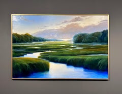 Janine Robertson, "Verdant Marsh", 30x45 Green Luminous Landscape Oil Painting