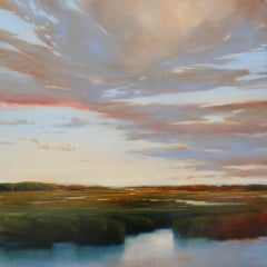 "Lánguida Deriva" movimiento del sol, cielos pastel reflejan calidez en la marisma de abajo