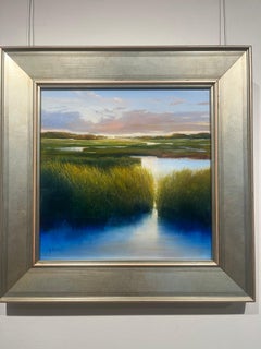 "Quiet Wander" salt marsh, landscape, ocean shoreline, reeds, dunes, peach sky