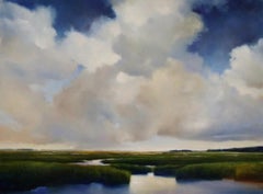 Sapphire Evening, an eerie and mysterious view of a marsh with heavy clouds