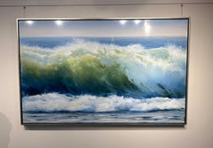 "Sea Through" close up of a wave crashing onto the shore in blues and greens