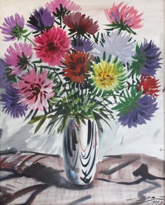 Vintage Aster flowers 1977 Paper, watercolor. 71x56.5cm 