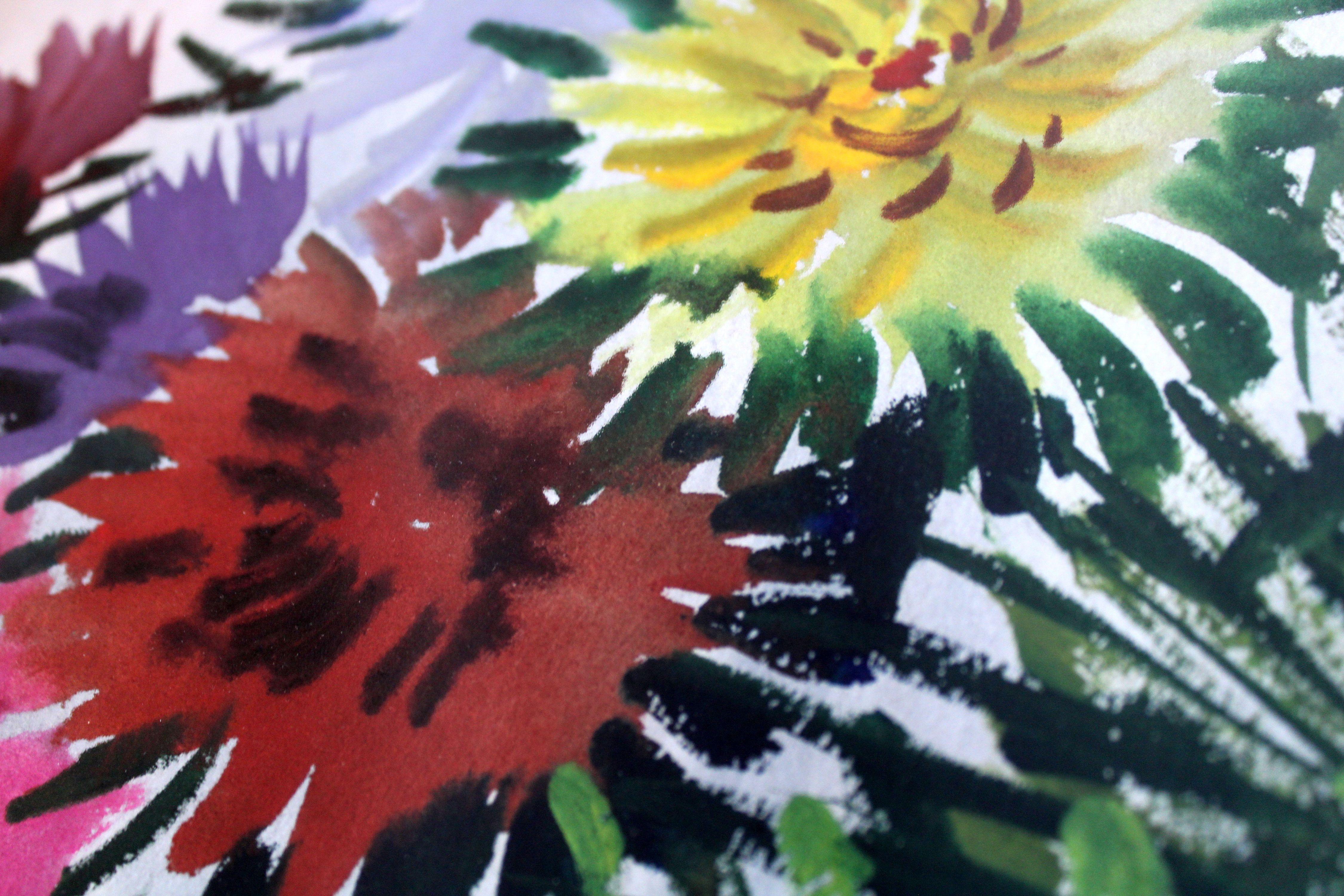 Fiori di aster 1977 Carta, acquerello. 71x56,5 cm in vendita 4