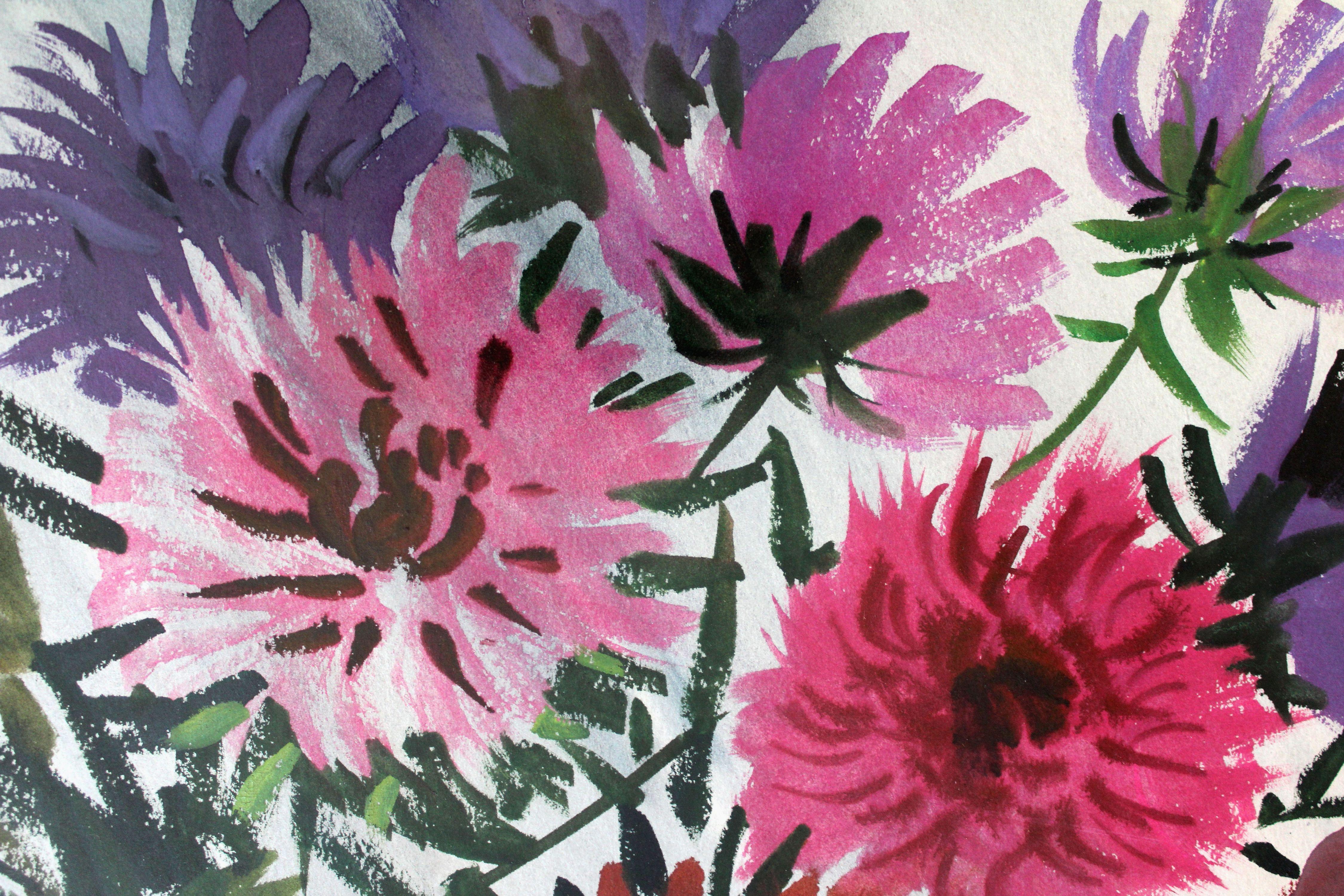 Fiori di aster 1977 Carta, acquerello. 71x56,5 cm - Painting Realismo di Janis Brekte
