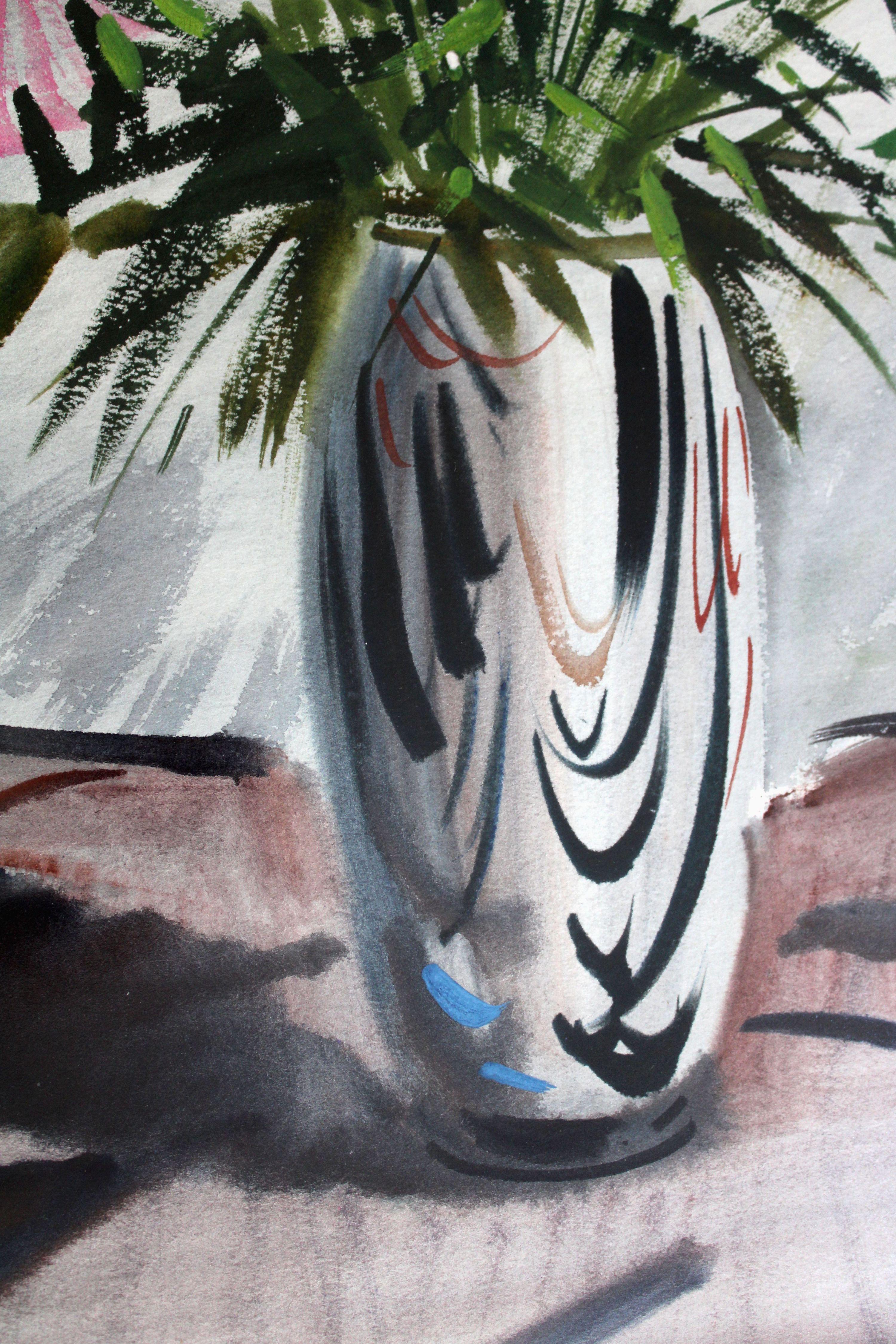 Fiori di aster 1977 Carta, acquerello. 71x56,5 cm - Still-Life Painting Grigio di Janis Brekte