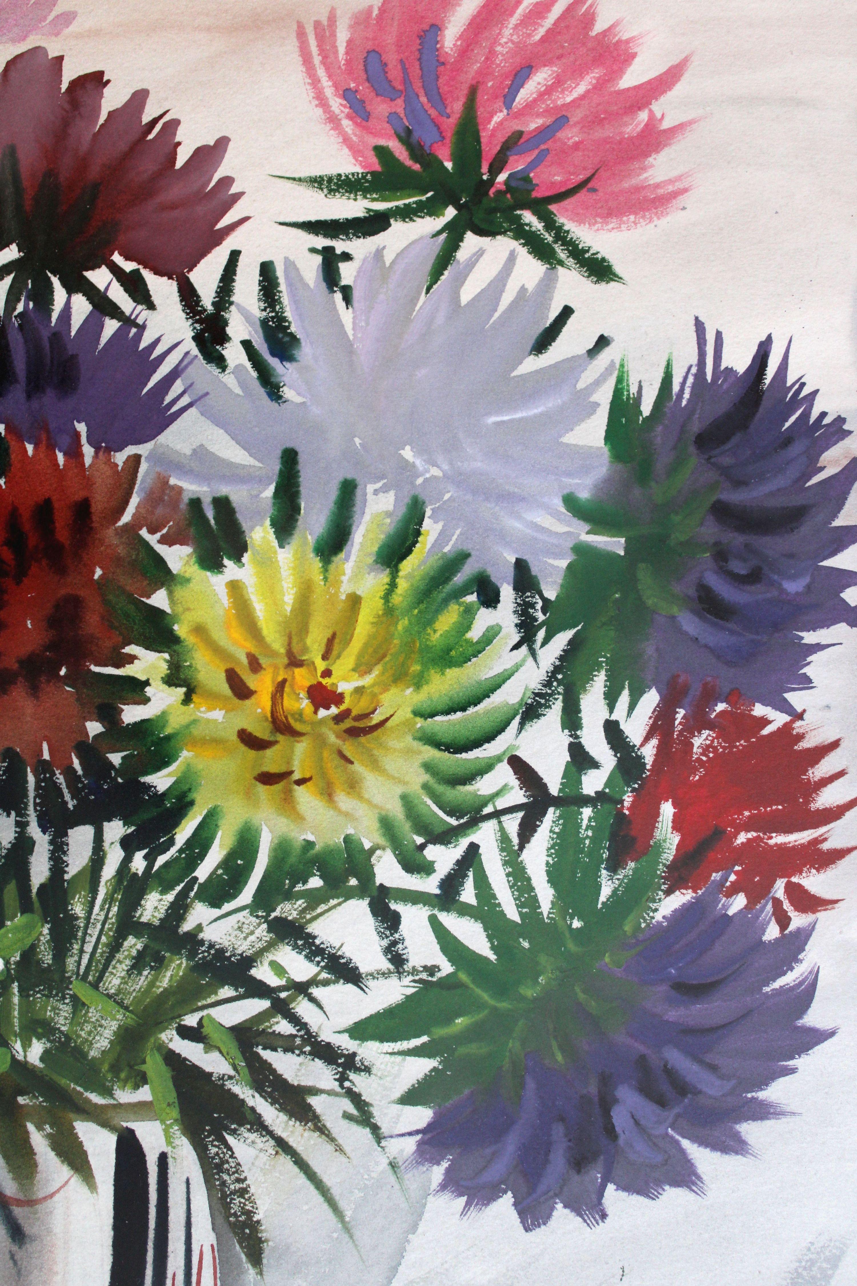Fiori di aster 1977 Carta, acquerello. 71x56,5 cm in vendita 1