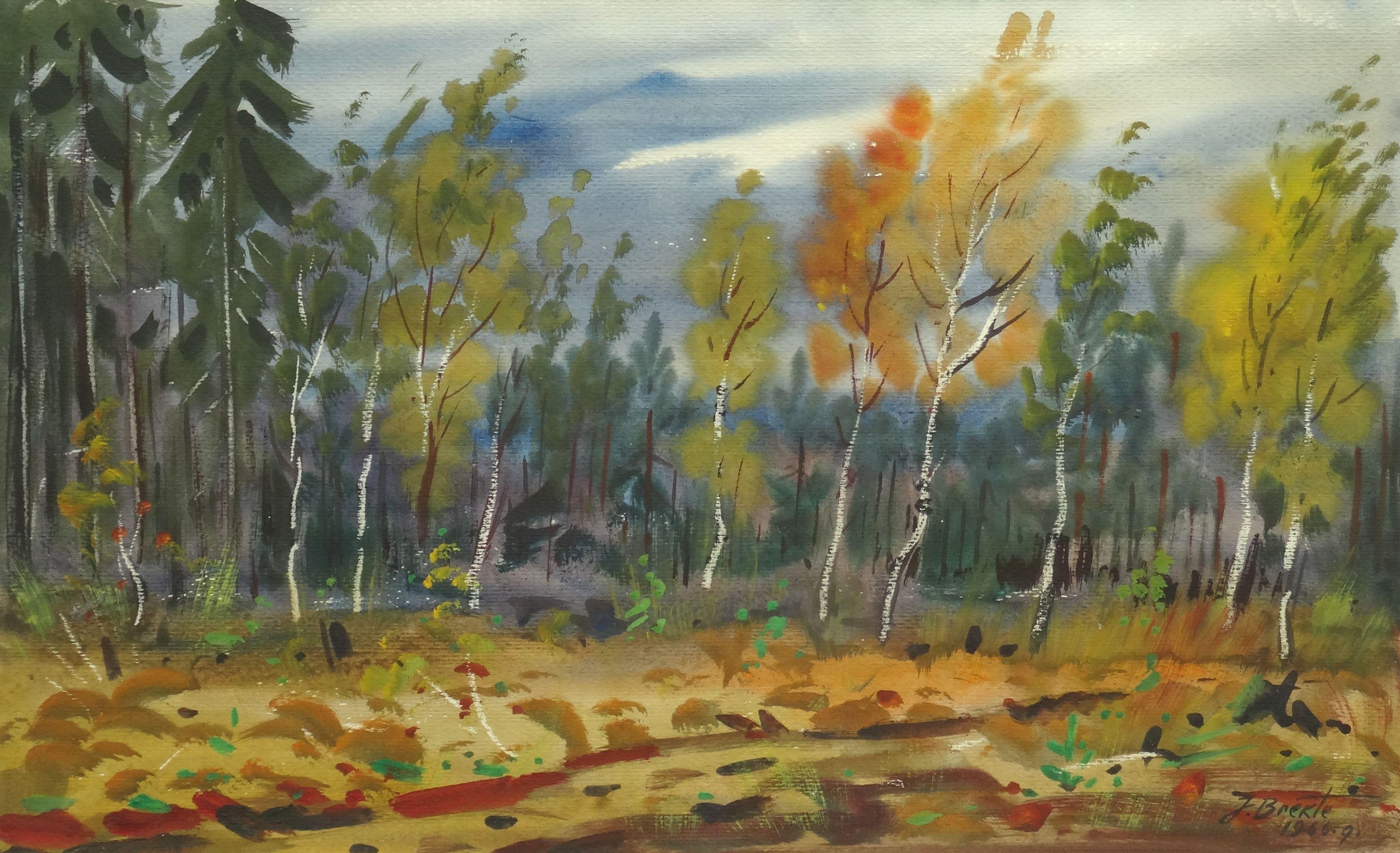 Landscape Painting di Janis Brekte - Paesaggio autunnale. 1966. Acquerello su carta. 33, 5 x 54 cm