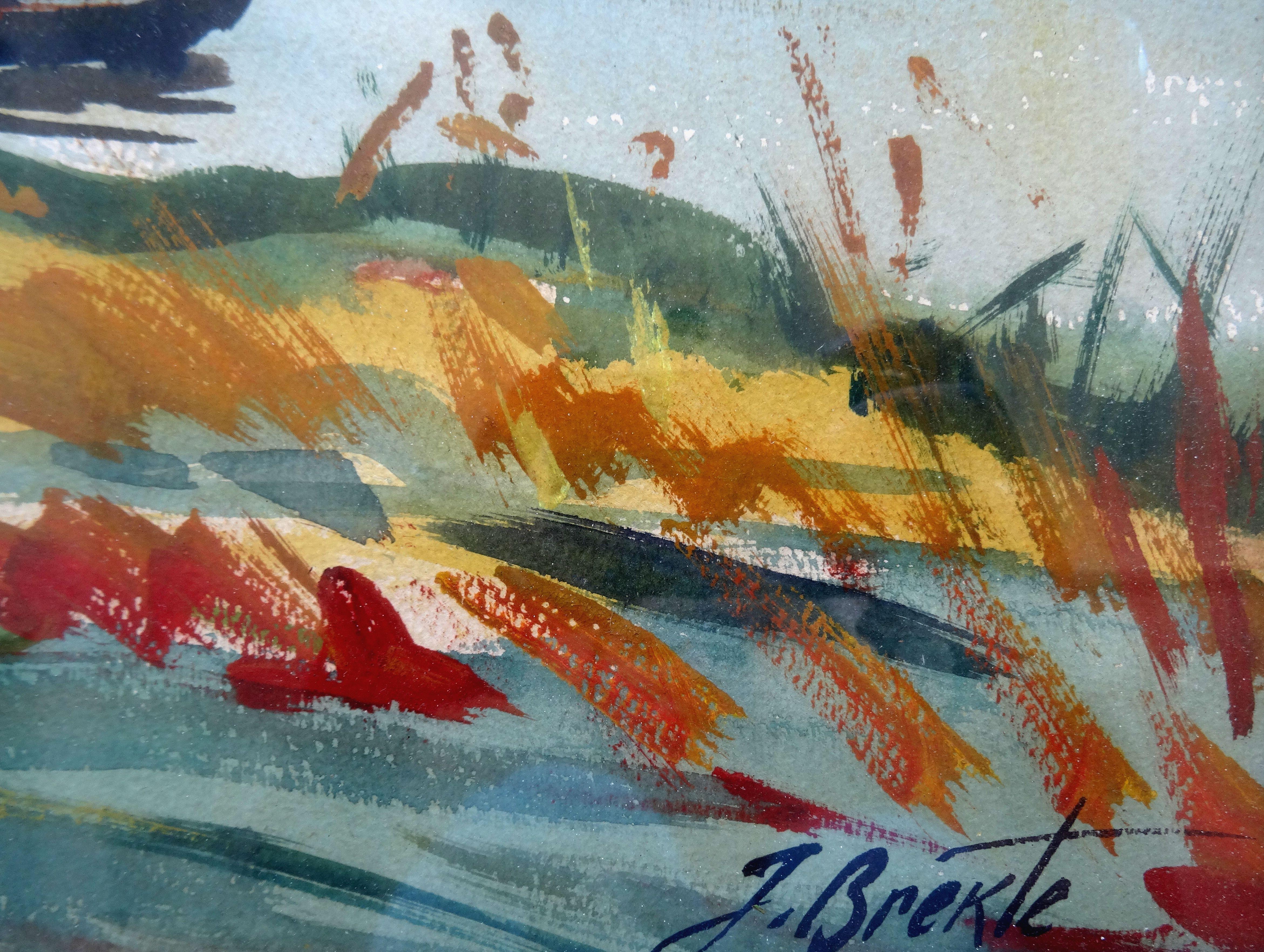 Lake. 1965, paper, watercolor, 52x67 cm - Painting by Janis Brekte