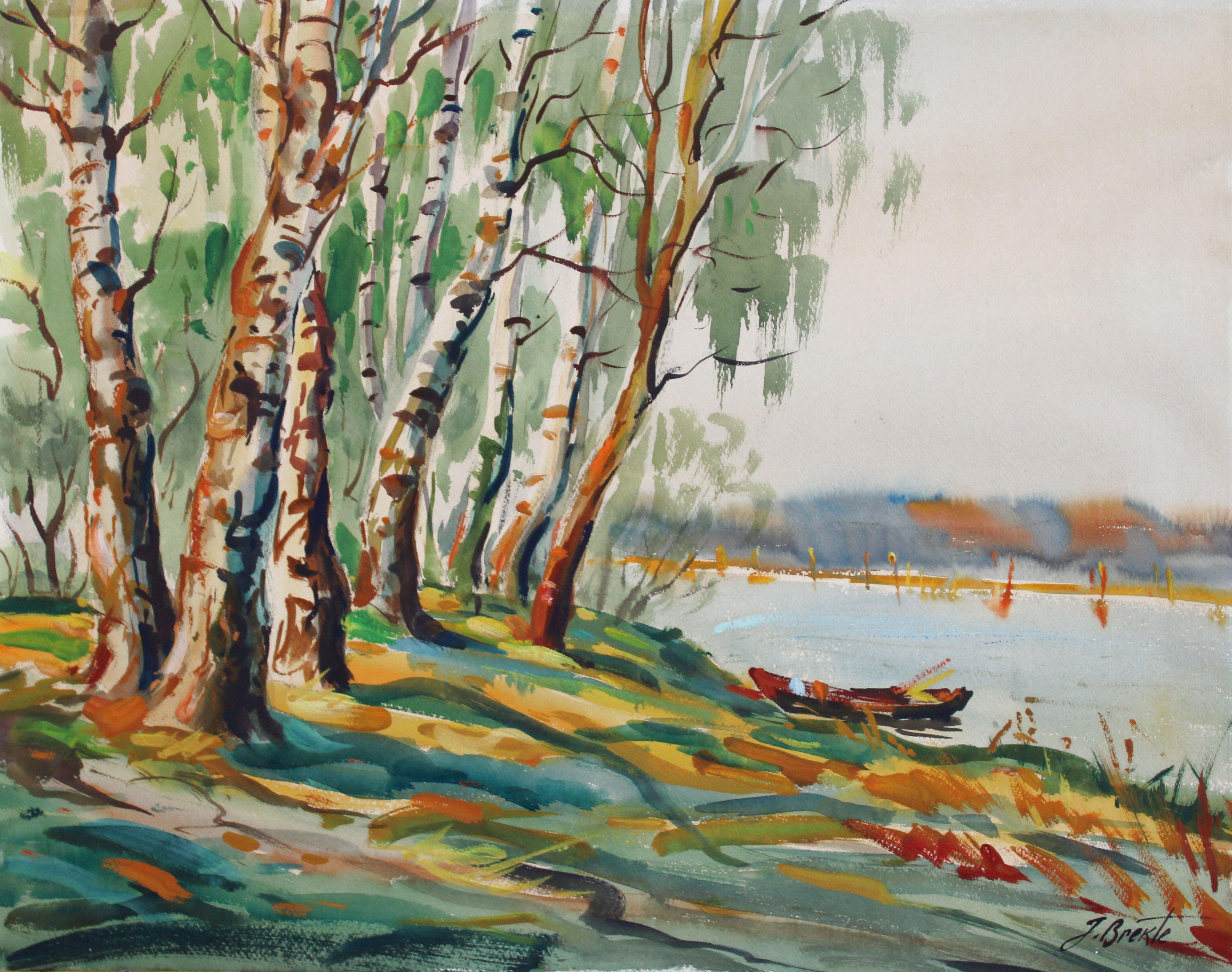 Janis Brekte Landscape Painting - Lake. 1965, paper, watercolor, 52x67 cm