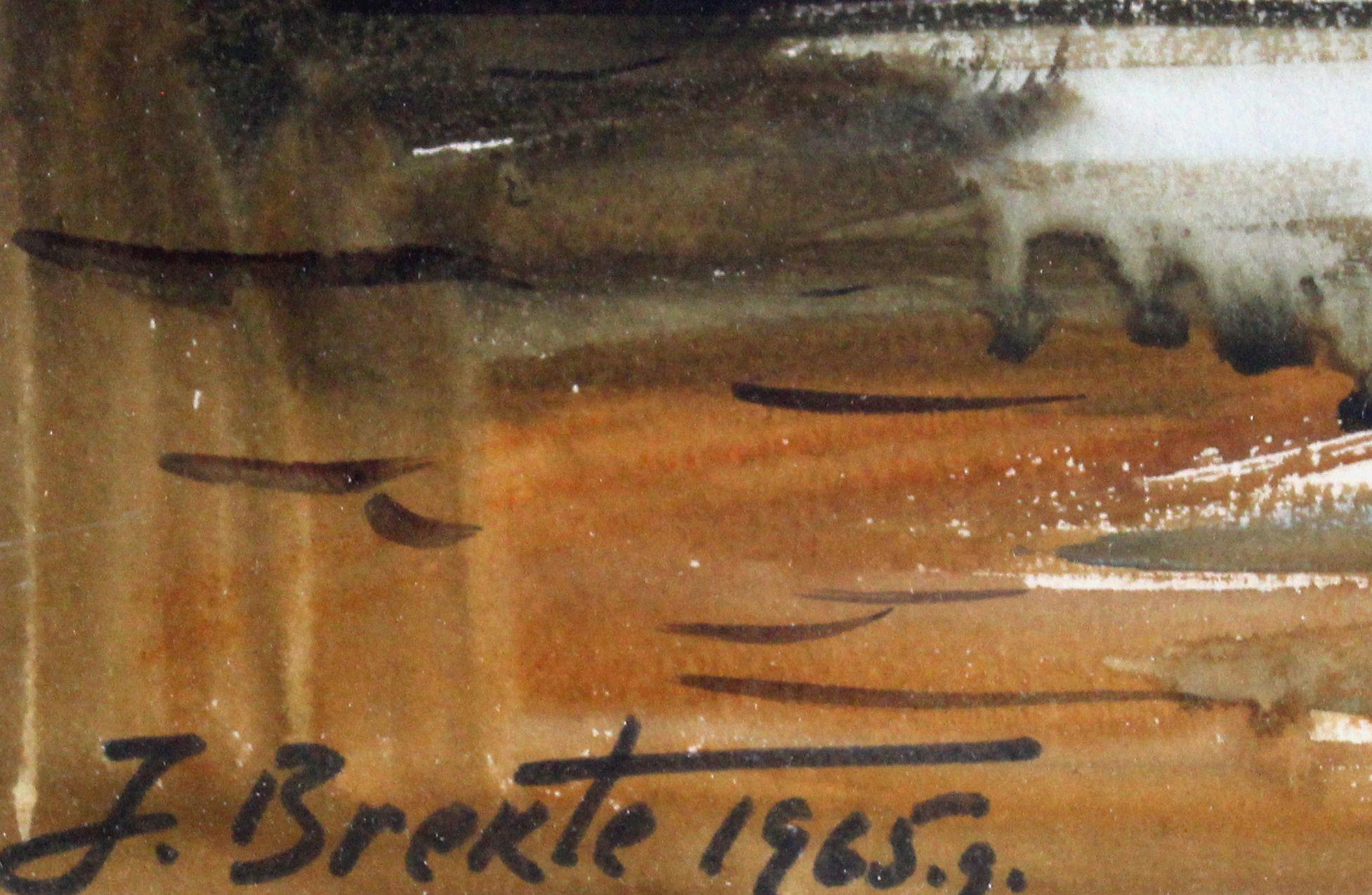 Landscape  1965. Paper, watercolor, 38x53 cm - Painting by Janis Brekte