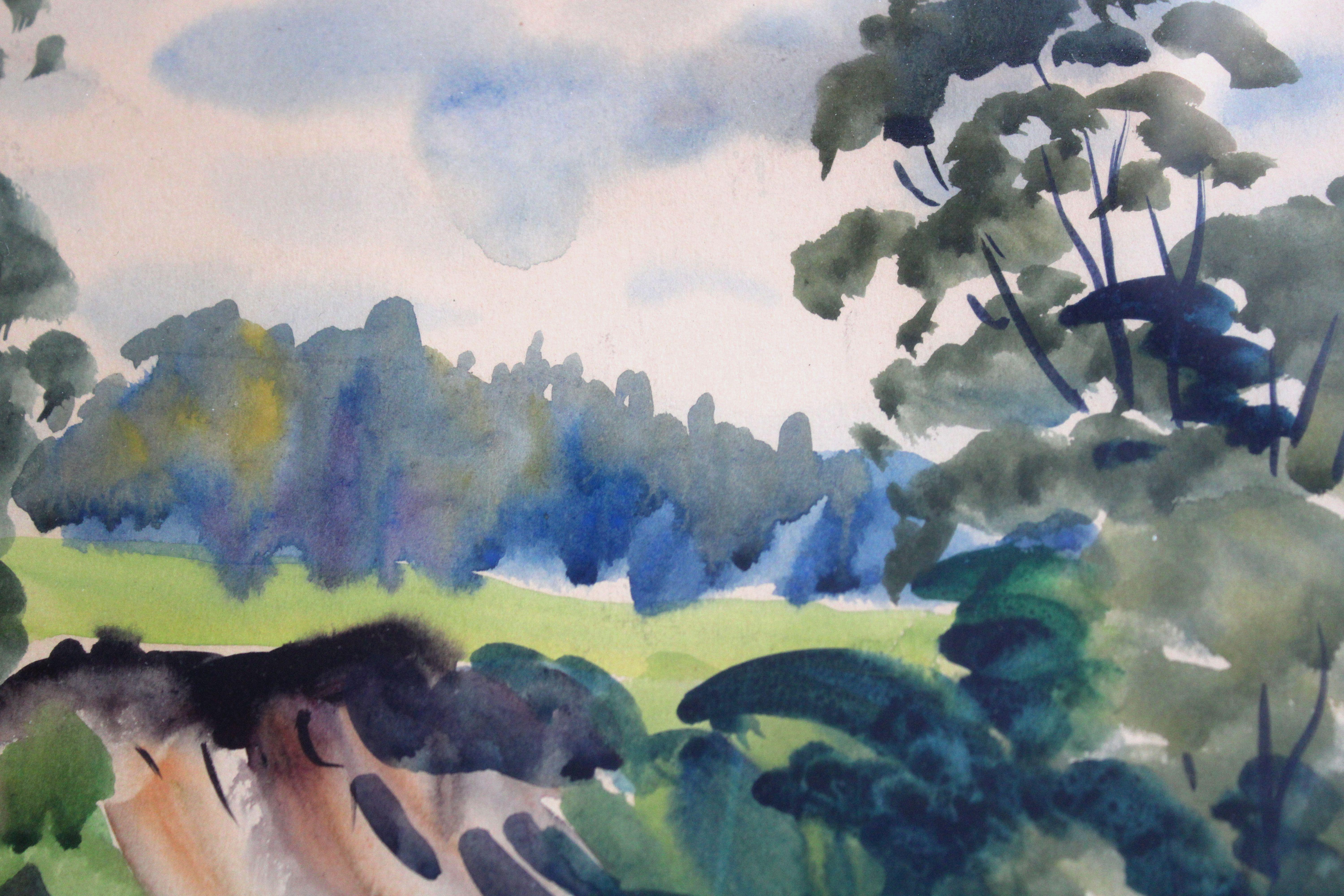 Landscape  1965. Paper, watercolor, 38x53 cm For Sale 1