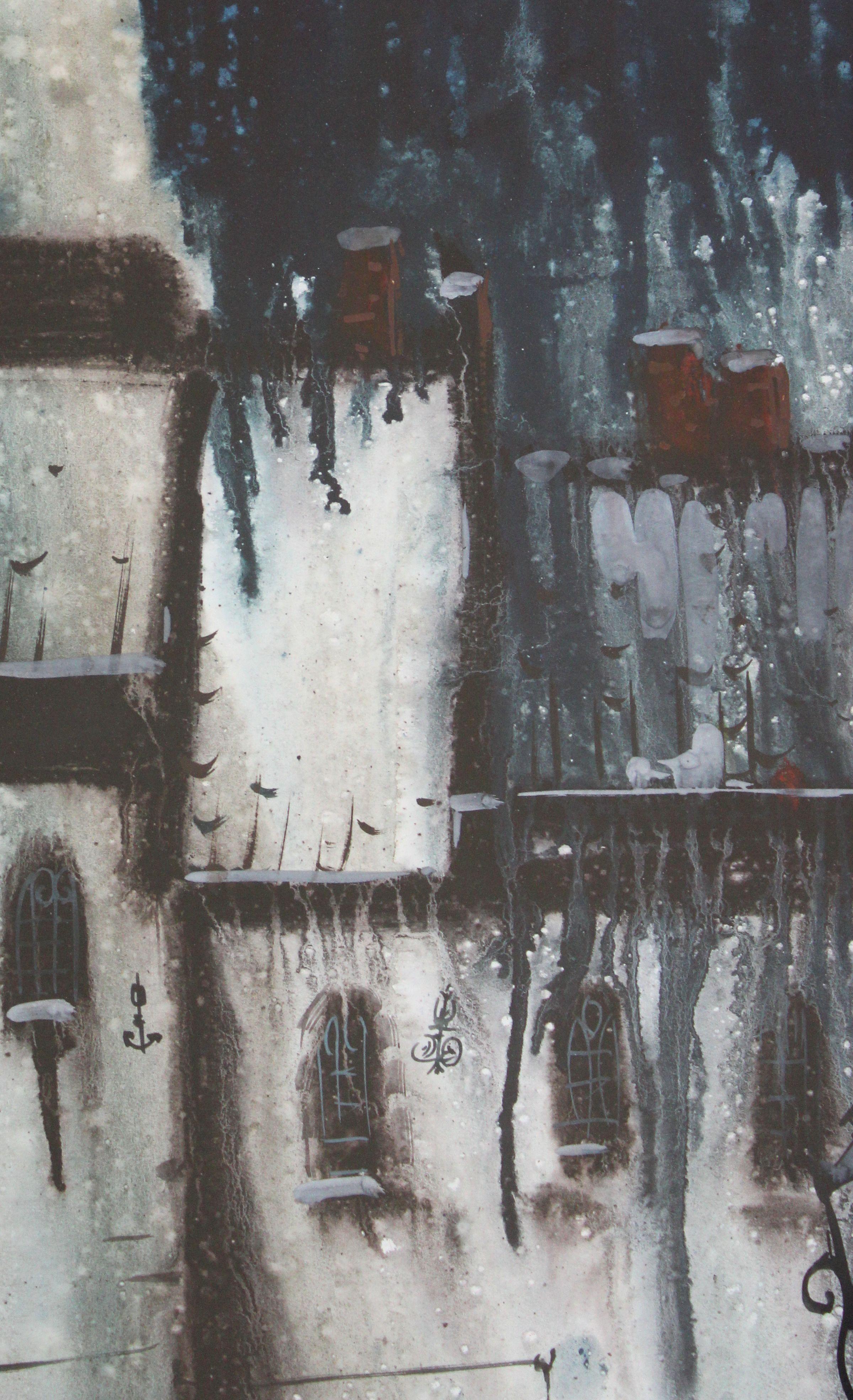 Old Riga. 1982, paper, watercolor, 60x32 cm - Painting by Janis Brekte
