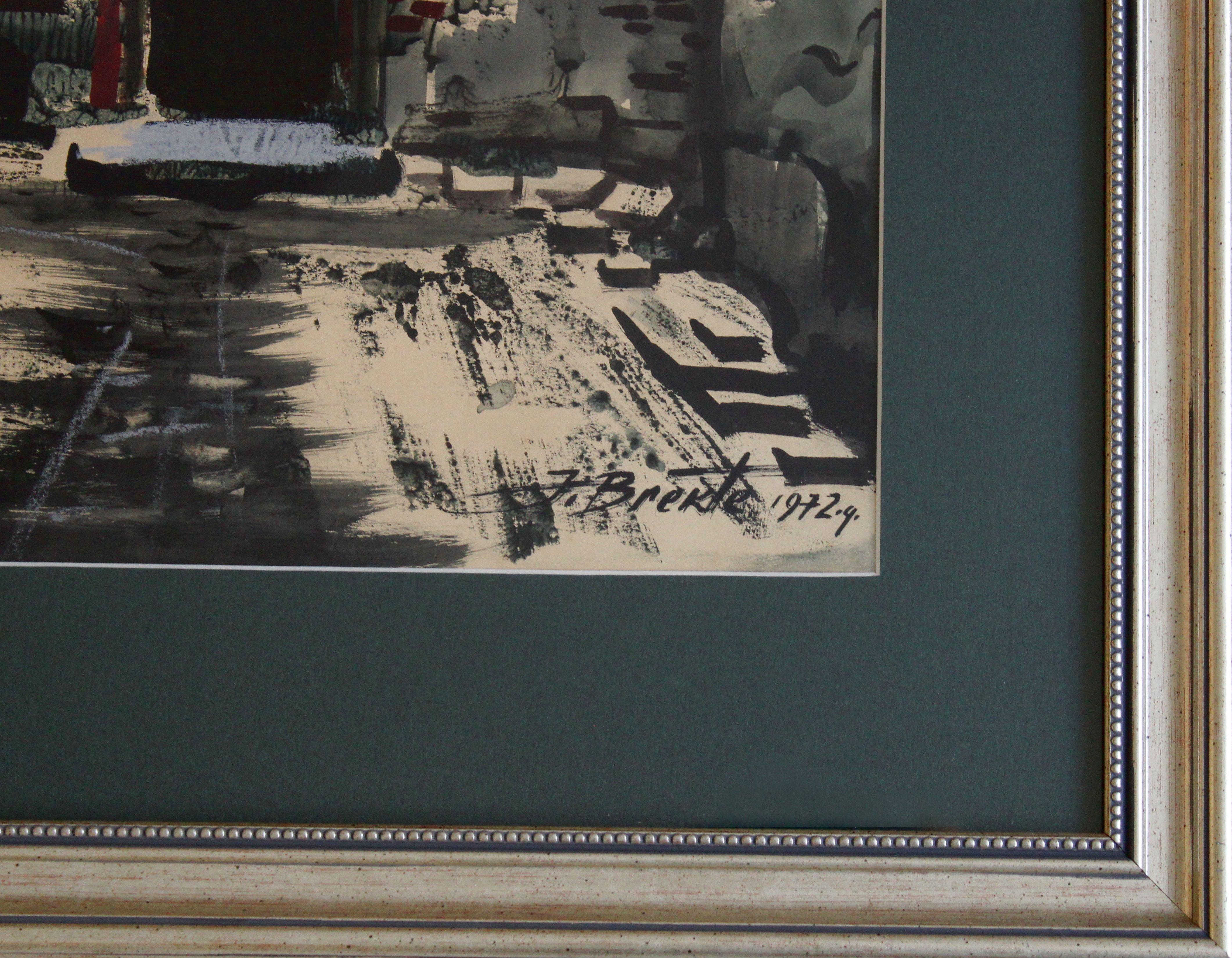 Vecchio motivo di Riga. 1972. Carta, acquerello, 50x41 cm - Painting Espressionista di Janis Brekte