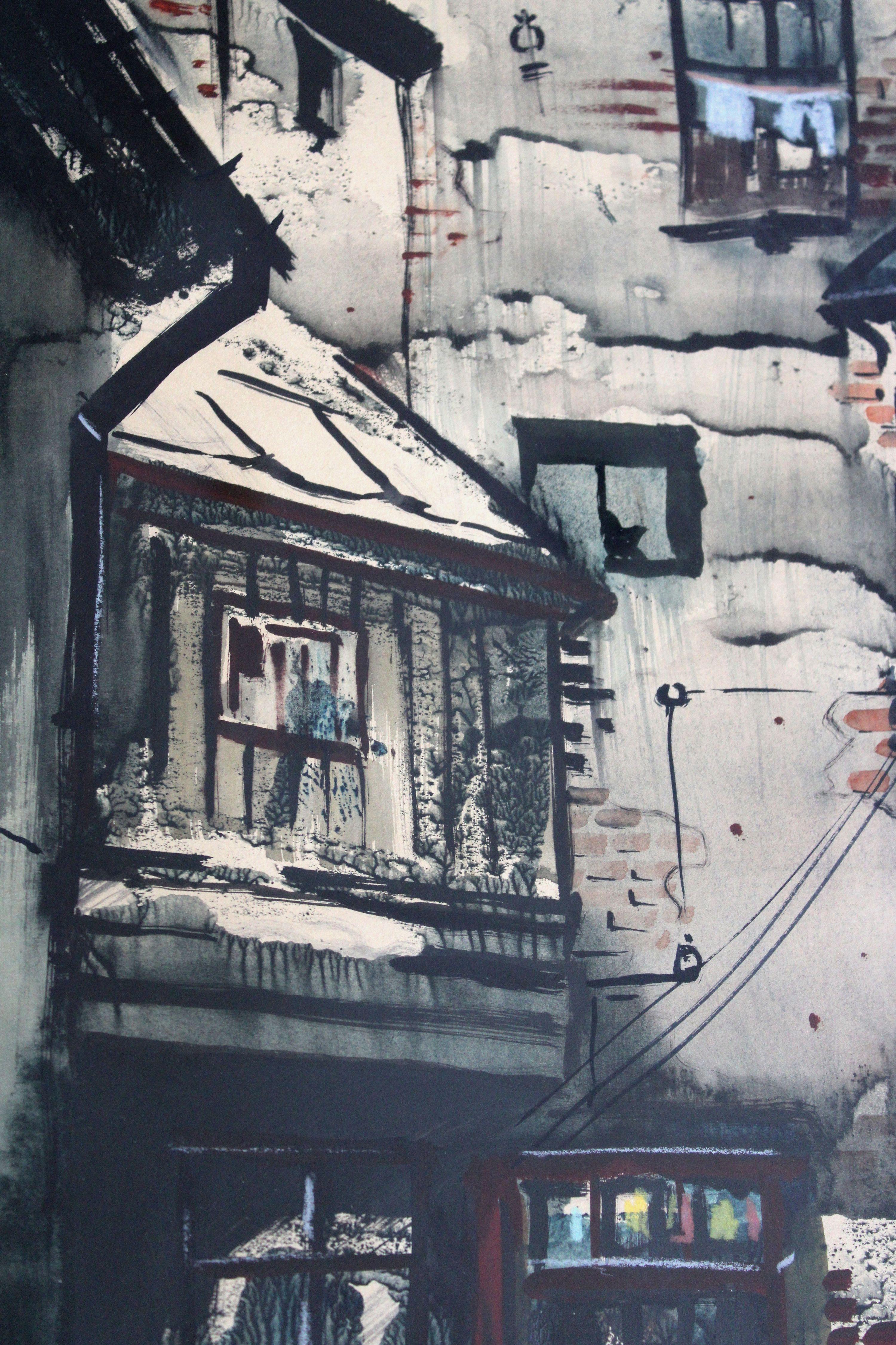 Vecchio motivo di Riga. 1972. Carta, acquerello, 50x41 cm in vendita 3
