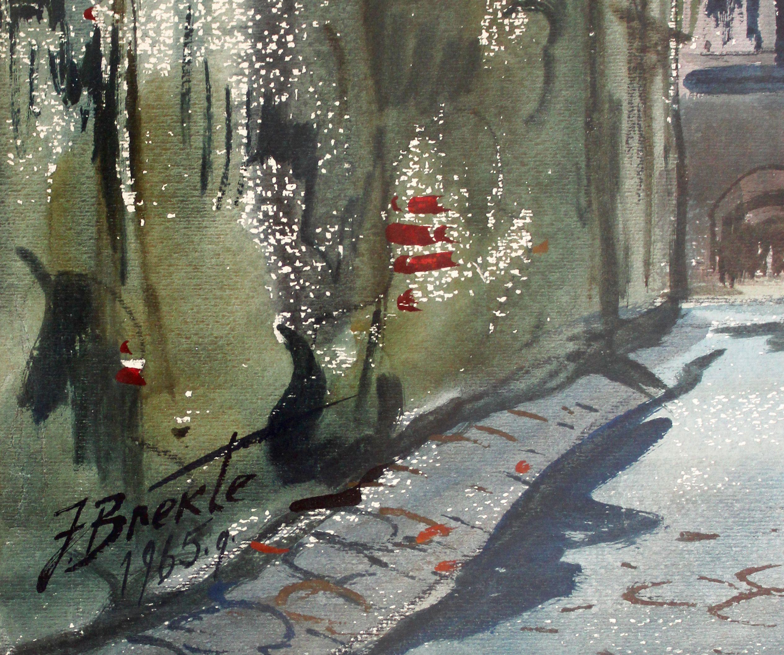 Old Town. 1965, watercolor on paper, 70 x 54 cm - Realist Painting by Janis Brekte