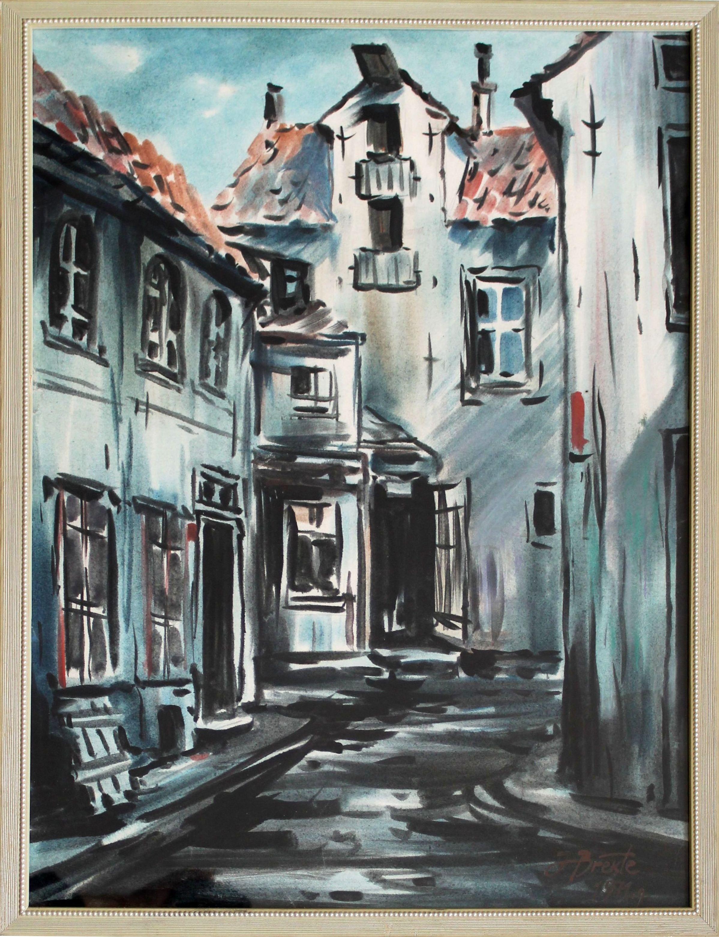 Ciudad Vieja. 1971. Acuarela sobre papel, 56x41 cm - Painting de Janis Brekte