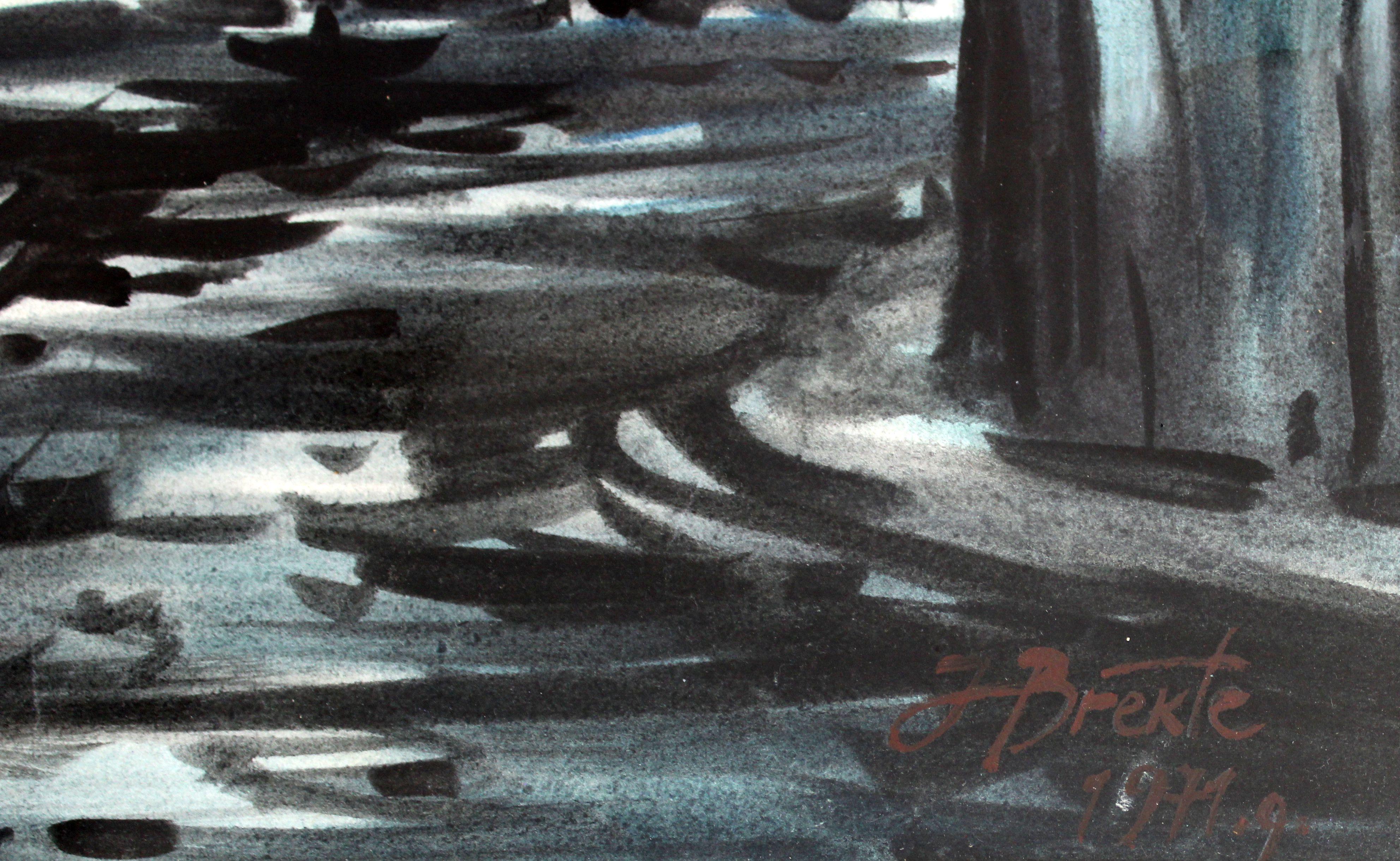 Ciudad Vieja. 1971. Acuarela sobre papel, 56x41 cm - Landscape Painting Gris de Janis Brekte