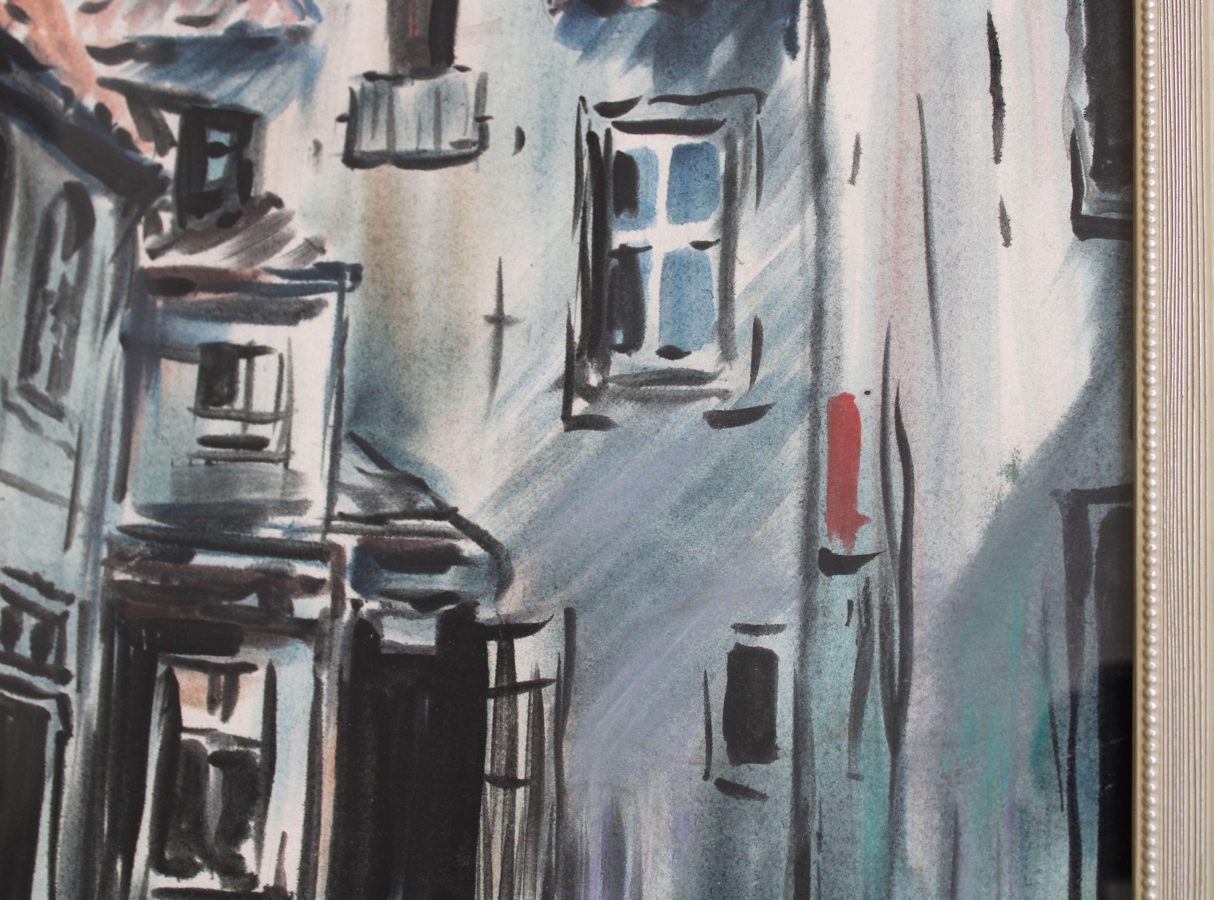 Casco antiguo de Riga

1971. Acuarela sobre papel, 56x41 cm

El foco central de la obra es un casco antiguo, un distrito histórico conocido por su arquitectura anticuada, sus calles empedradas y una sensación de épocas pasadas. La combinación de