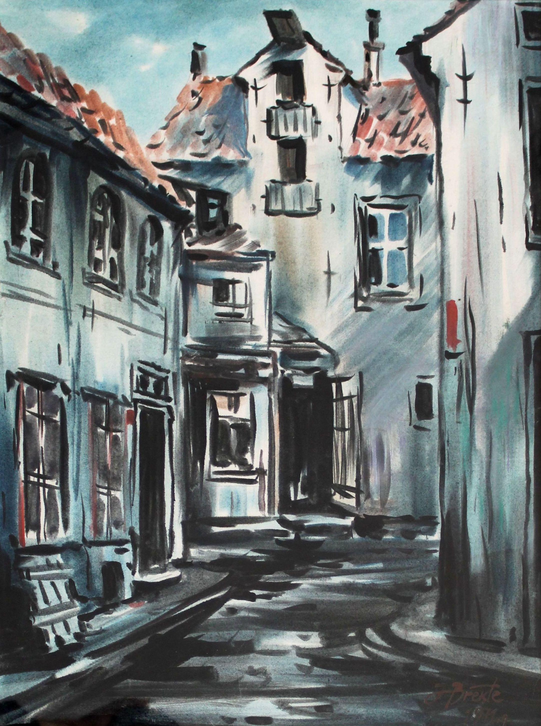 Landscape Painting de Janis Brekte - Ciudad Vieja. 1971. Acuarela sobre papel, 56x41 cm