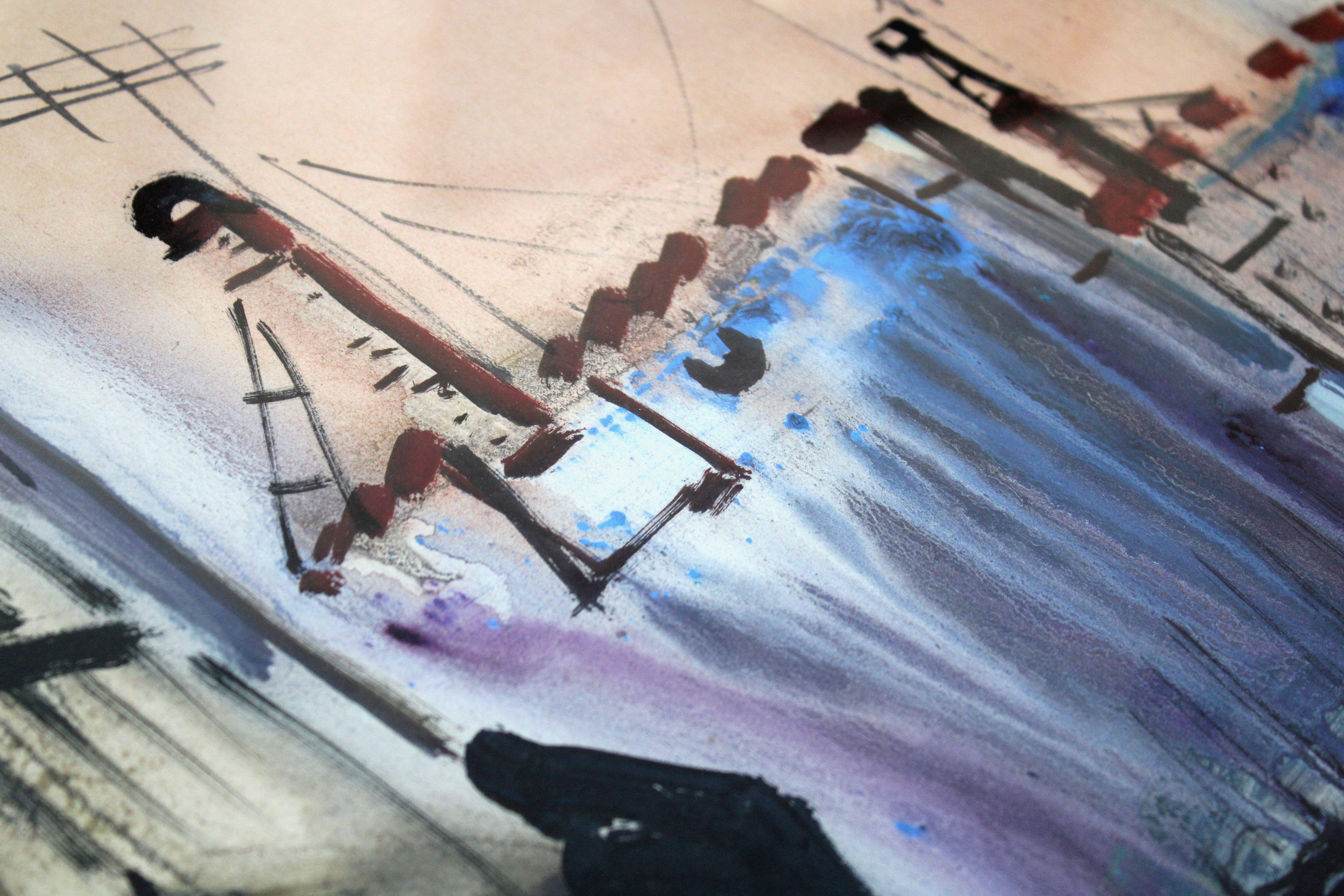 Old Townes  1983, Papier, Aquarell, 85x60 cm im Angebot 6