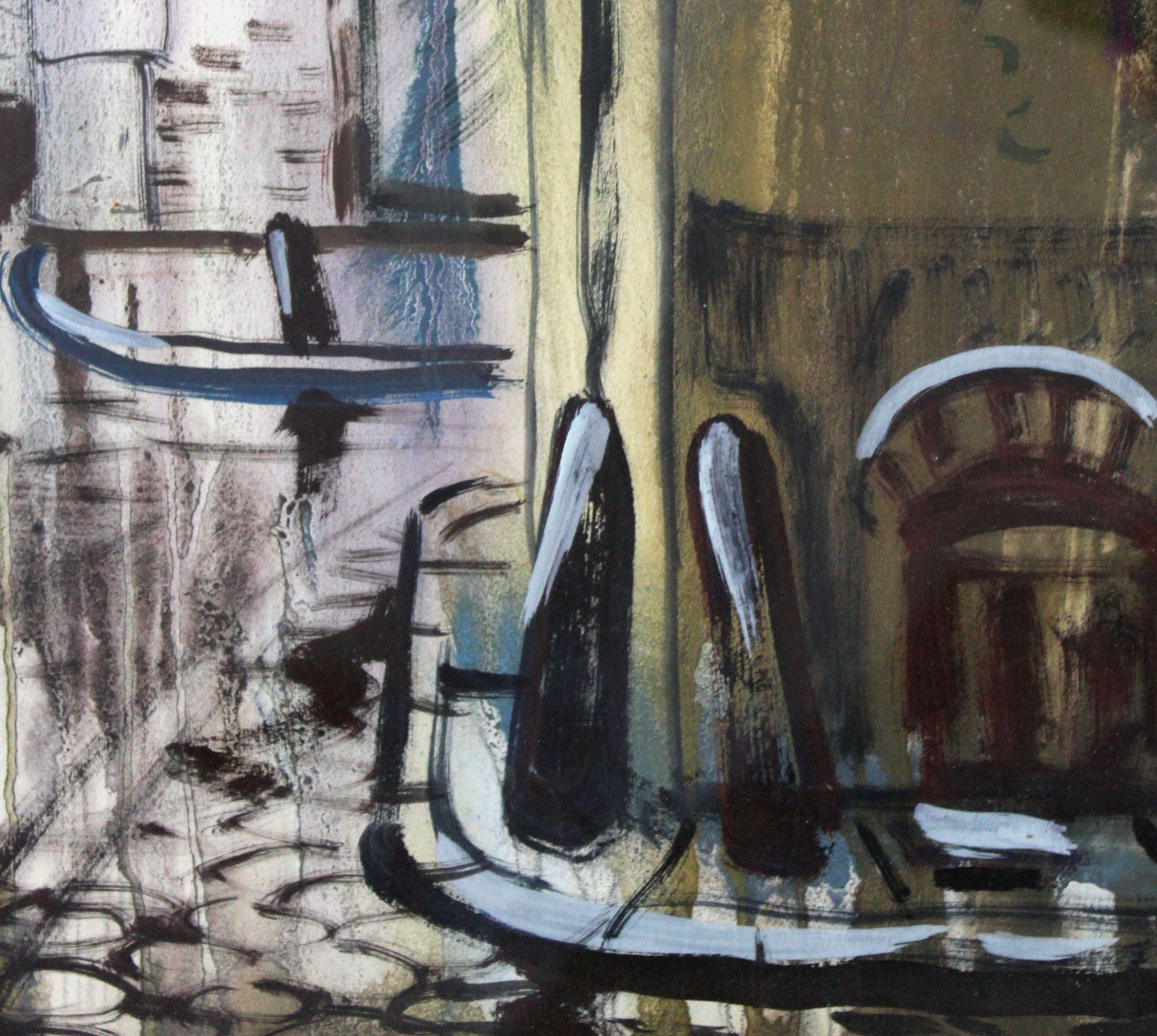 Old Townes 1983, Papier, Aquarell, 85x60 cm

Im Mittelpunkt des Gemäldes steht eine alte Stadt, ein historisches Viertel, das für seine antiquierte Architektur, seine gepflasterten Straßen und das Gefühl vergangener Zeiten bekannt ist.  Die