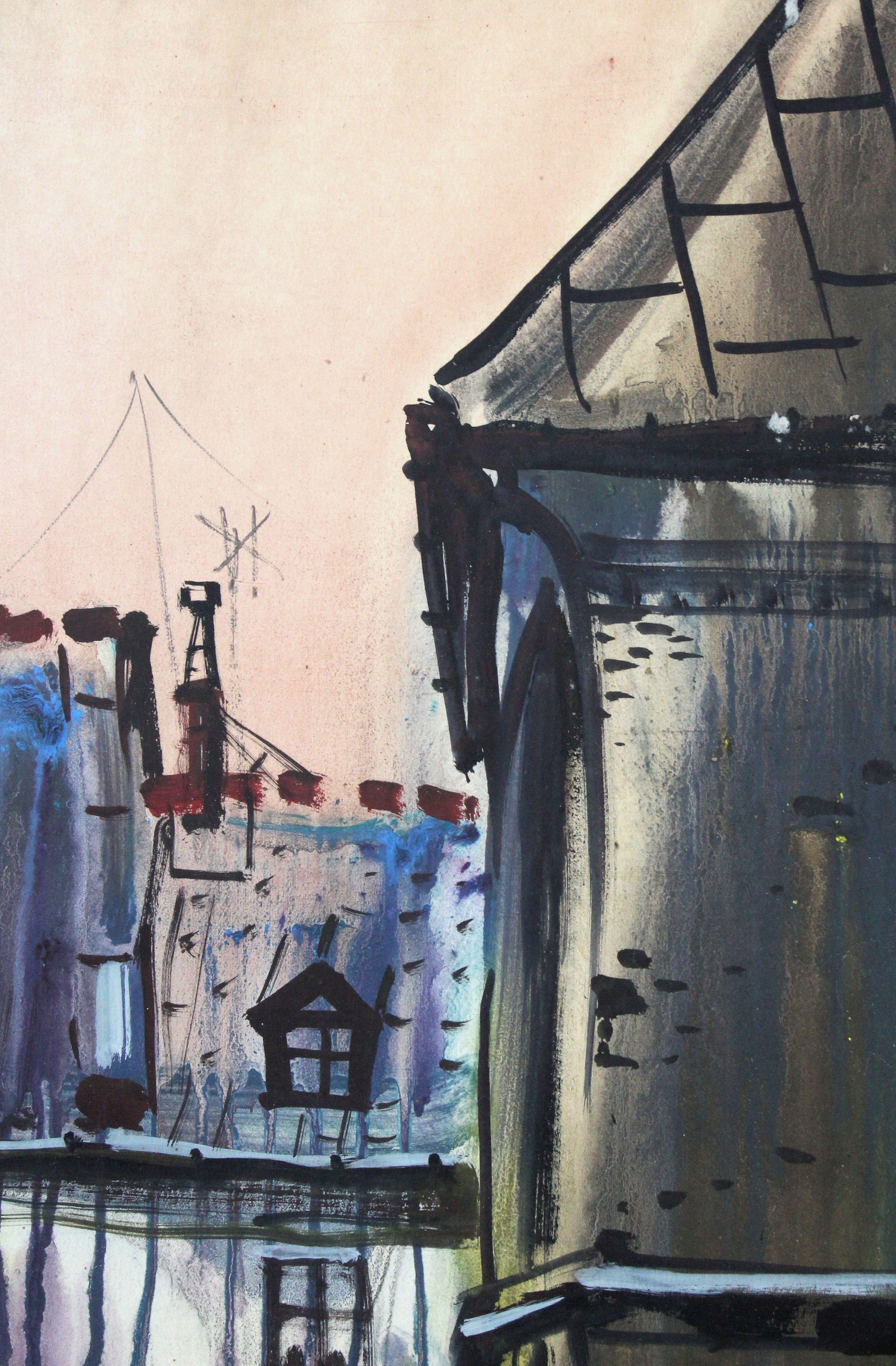 Old Townes  1983, Papier, Aquarell, 85x60 cm im Angebot 2