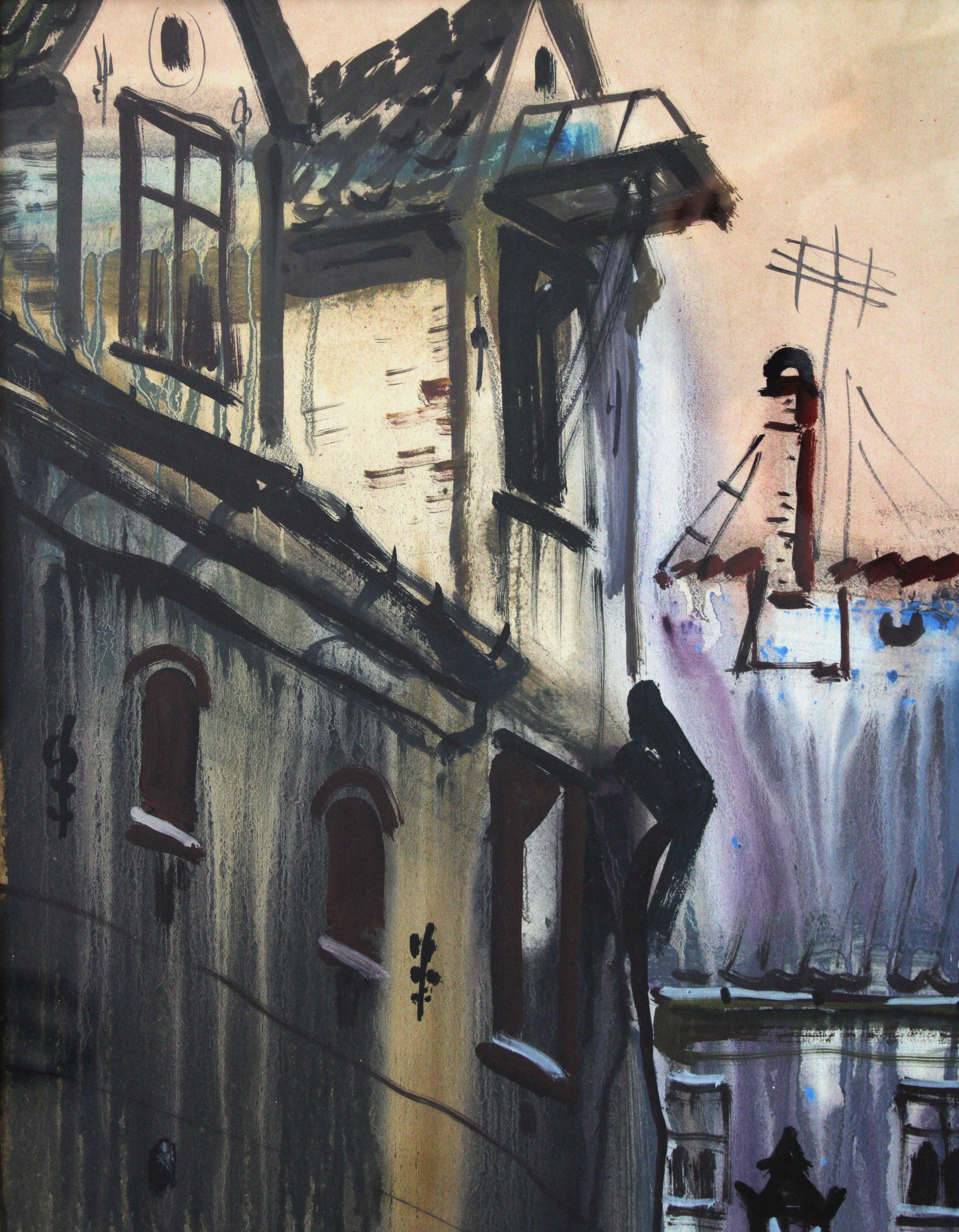 Old Townes  1983, Papier, Aquarell, 85x60 cm im Angebot 3