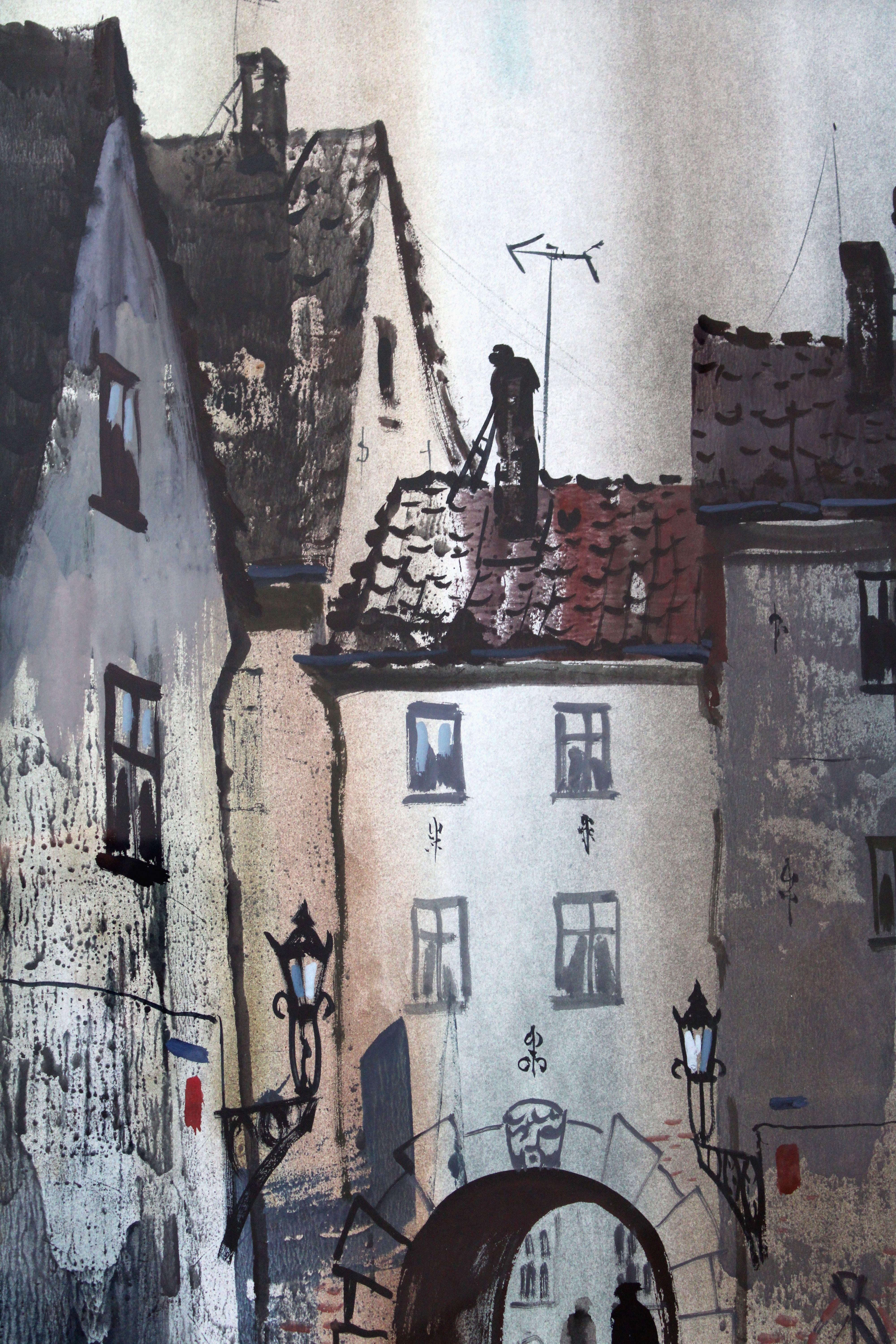 Alte Stadt.  1983. Aquarell, Acryl auf Papier, 76x56 cm im Angebot 1