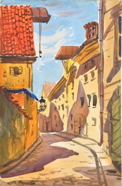 Old Town Street. 1956. Watercolor, paper. 23x15 cm. Signed